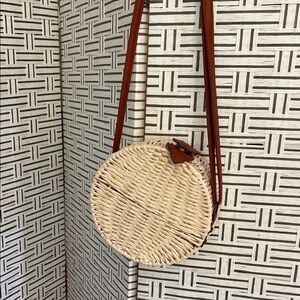 Round Woven Crossbody Bag - Cream and Brown